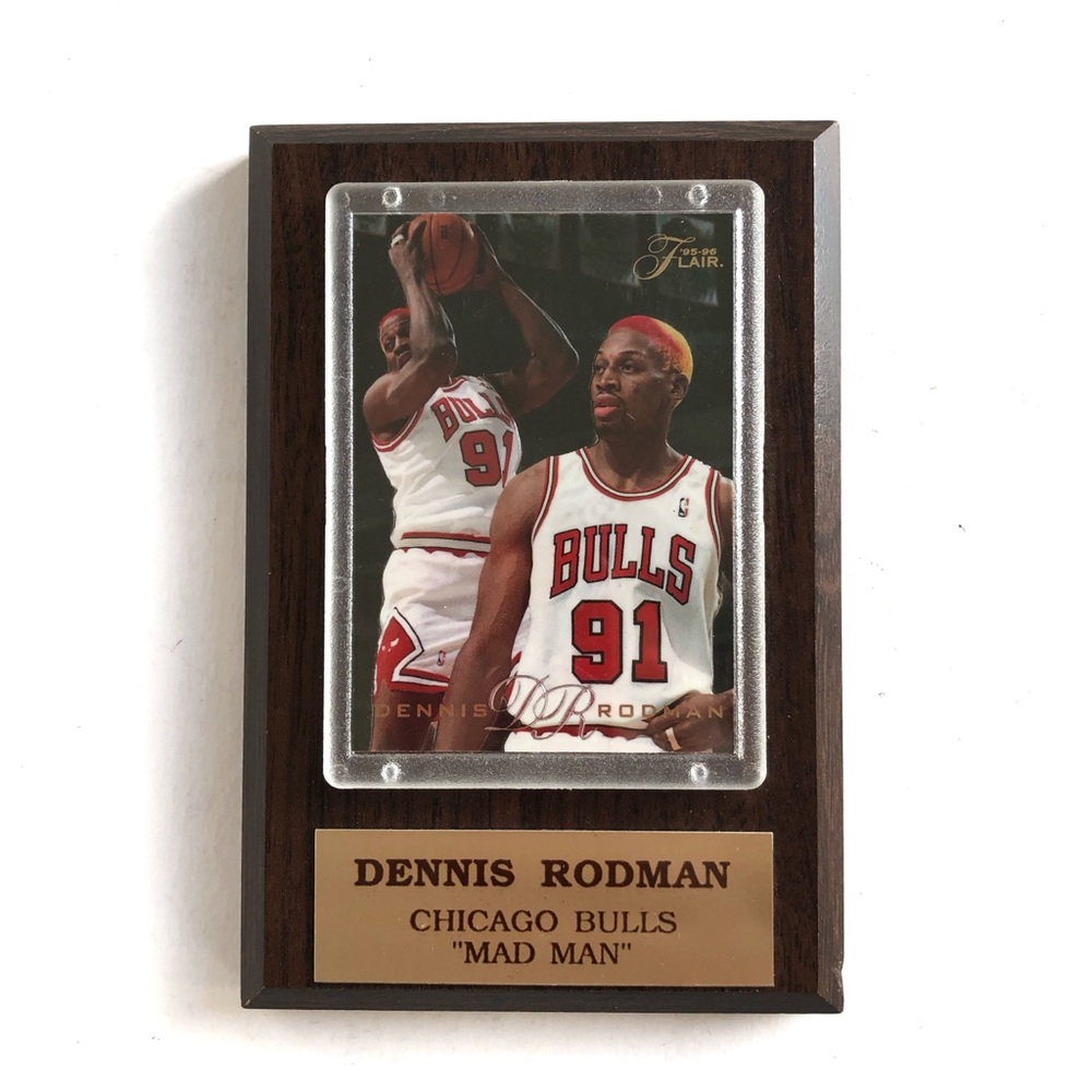 Dennis Rodman NBA Chicago Bulls Flair 95-96 Card Wood Framed 4x6